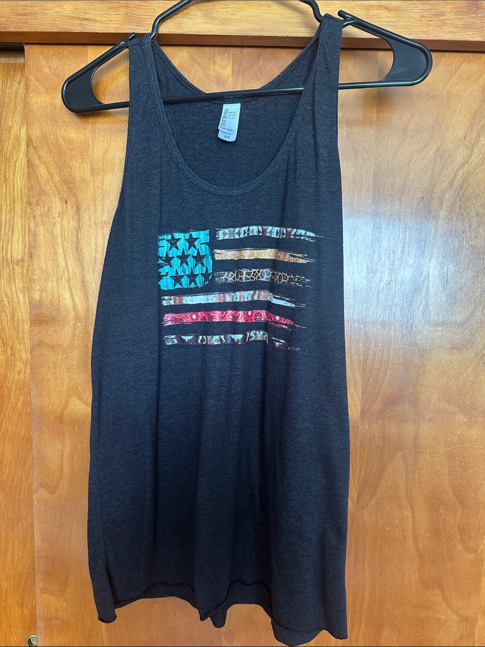 Black Graphic Tank Top with Western Print Flag